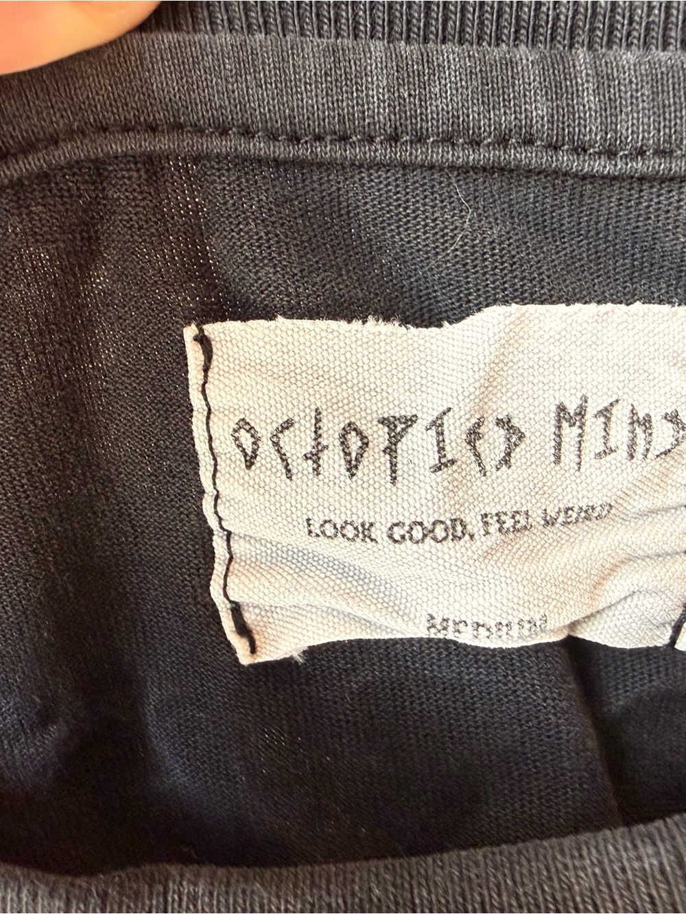 Octopied Mind Black Long-Sleeve Cropped Graphic Tee with Yellow Sun - Picture 5 of 5
